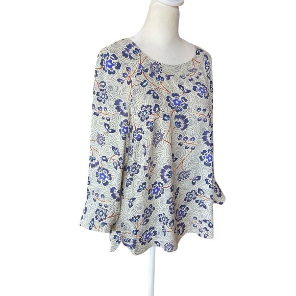 Daniel Rainn Jinnie Zipper Detail Blouse Size S Blue Floral Roomy Career Casual - Picture 3 of 15